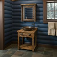 Log Medicine Cabinet: Some lifestyle images are created with AI for visualization purposes. Crafted from natural solid wood, each piece is unique and will vary.