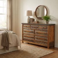 Barnwood 7 Drawer Dresser: Some lifestyle images are created with AI for visualization purposes. Crafted from natural solid wood, each piece is unique and will vary.