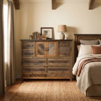Rustic Mule Chest: Some lifestyle images are created with AI for visualization purposes. Crafted from natural solid wood, each piece is unique and will vary.