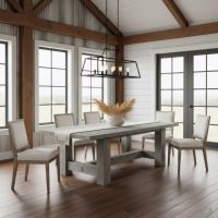 Reclaimed Wood Dining Table: Some lifestyle images are created with AI for visualization purposes. Crafted from natural solid wood, each piece is unique and will vary.