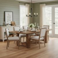 Rustic Dining Table: Some lifestyle images are created with AI for visualization purposes. Crafted from natural solid wood, each piece is unique and will vary.