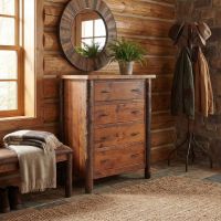 Rustic Hickory Chest of Drawers: Some lifestyle images are created with AI for visualization purposes. Crafted from natural solid wood, each piece is unique and will vary.