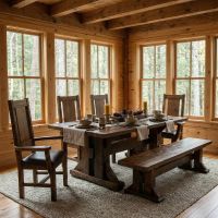 Dining Table: Some lifestyle images are created with AI for visualization purposes. Crafted from natural solid wood, each piece is unique and will vary.