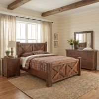 Rustic Timber Bed: Some lifestyle images are created with AI for visualization purposes. Crafted from natural solid wood, each piece is unique and will vary.