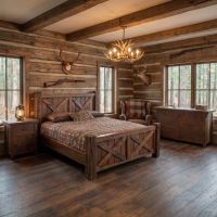 Rustic Timber Bed: Some lifestyle images are created with AI for visualization purposes. Crafted from natural solid wood, each piece is unique and will vary.