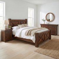 Rustic Timber Bed: Some lifestyle images are created with AI for visualization purposes. Crafted from natural solid wood, each piece is unique and will vary.