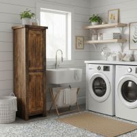 Rustic Linen Closet: Some lifestyle images are created with AI for visualization purposes. Crafted from natural solid wood, each piece is unique and will vary.