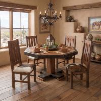 Rustic Octagon Dining Table: Some lifestyle images are created with AI for visualization purposes. Crafted from natural solid wood, each piece is unique and will vary.