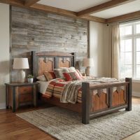 Rustic Barn Wood Nightstand: Some lifestyle images are created with AI for visualization purposes. Crafted from natural solid wood, each piece is unique and will vary.