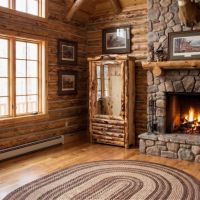 Log Gun Cabinet: Some lifestyle images are created with AI for visualization purposes. Crafted from natural solid wood, each piece is unique and will vary.