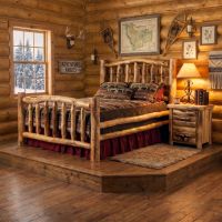 Rustic Log Nightstand: Some lifestyle images are created with AI for visualization purposes. Crafted from natural solid wood, each piece is unique and will vary.