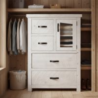 4 Door Wardrobe Chest: Some lifestyle images are created with AI for visualization purposes. Crafted from natural solid wood, each piece is unique and will vary.