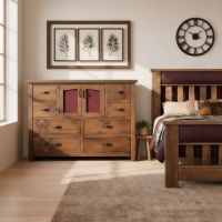 Rustic 8 Drawer Wardrobe Dresser: Some lifestyle images are created with AI for visualization purposes. Crafted from natural solid wood, each piece is unique and will vary.