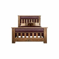 Rustic Ranchero Spindle Leather Panel Bed - Rust Leather