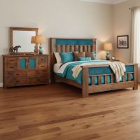 Leather Panel Bed: Some lifestyle images are created with AI for visualization purposes. Crafted from natural solid wood, each piece is unique and will vary.