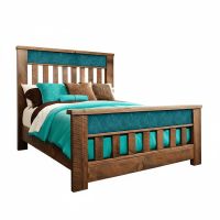 Rustic Ranchero Spindle Leather Panel Bed - Turquoise Leather