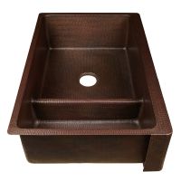 33" Apron Front Oil Rubbed Bronze Hammered Copper 30/70 Short Divider Double Basin Kitchen Sink