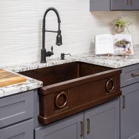 33" Apron Front Rings Oil Rubbed Bronze Hammered Copper Single Basin Kitchen Sink