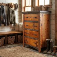 Rustic Chest: Some lifestyle images are created with AI for visualization purposes. Crafted from natural solid wood, each piece is unique and will vary.