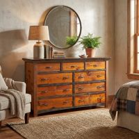 9 Drawer Dresser: Some lifestyle images are created with AI for visualization purposes. Crafted from natural solid wood, each piece is unique and will vary.