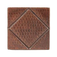 4" Square Diamond Oil Rubbed Bronze Hammered Copper Tile