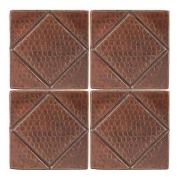 4" Square Diamond Oil Rubbed Bronze Hammered Copper Tile