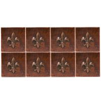 4" Square Fleur De Lis Oil Rubbed Bronze Hammered Copper Tile Packages