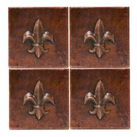 4" Square Fleur De Lis Oil Rubbed Bronze Hammered Copper Tile Packages