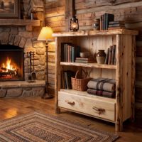 Rustic Bookcase: Some lifestyle images are created with AI for visualization purposes. Crafted from natural solid wood, each piece is unique and will vary.