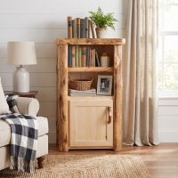 Aspen Log Bookcase: Some lifestyle images are created with AI for visualization purposes. Crafted from natural solid wood, each piece is unique and will vary.