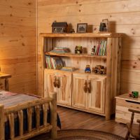 Aspen Log Bookcase: Some lifestyle images are created with AI for visualization purposes. Crafted from natural solid wood, each piece is unique and will vary.