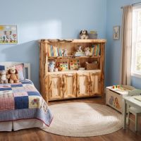 Aspen Log Bookcase: Some lifestyle images are created with AI for visualization purposes. Crafted from natural solid wood, each piece is unique and will vary.