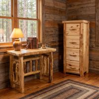 Log File Cabinet: Some lifestyle images are created with AI for visualization purposes. Crafted from natural solid wood, each piece is unique and will vary.