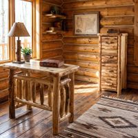 Log File Cabinet: Some lifestyle images are created with AI for visualization purposes. Crafted from natural solid wood, each piece is unique and will vary.