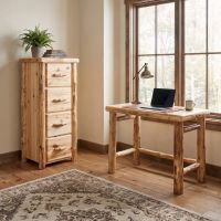 Log File Cabinet: Some lifestyle images are created with AI for visualization purposes. Crafted from natural solid wood, each piece is unique and will vary.