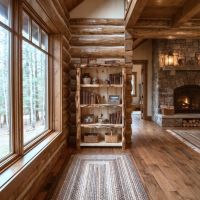 Log Bookcase: Some lifestyle images are created with AI for visualization purposes. Crafted from natural solid wood, each piece is unique and will vary.