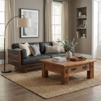 Rustic Coffee Table: Some lifestyle images are created with AI for visualization purposes. Crafted from natural solid wood, each piece is unique and will vary.