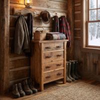 Barn Wood Chest: Some lifestyle images are created with AI for visualization purposes. Crafted from natural solid wood, each piece is unique and will vary.