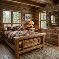 Barnwood Bed: Some lifestyle images are created with AI for visualization purposes. Crafted from natural solid wood, each piece is unique and will vary.