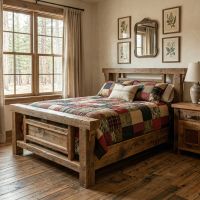 Barnwood Bed: Some lifestyle images are created with AI for visualization purposes. Crafted from natural solid wood, each piece is unique and will vary.
