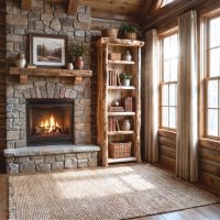 Aspen Log Bookcase: Some lifestyle images are created with AI for visualization purposes. Crafted from natural solid wood, each piece is unique and will vary.
