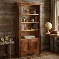 Barn Wood Bookcase: Some lifestyle images are created with AI for visualization purposes. Crafted from natural solid wood, each piece is unique and will vary.