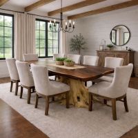 Rustic Black Walnut Dining Table: Some lifestyle images are created with AI for visualization purposes. Crafted from natural solid wood, each piece is unique and will vary.