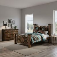 Bed: Some lifestyle images are created with AI for visualization purposes. Crafted from natural solid wood, each piece is unique and will vary.