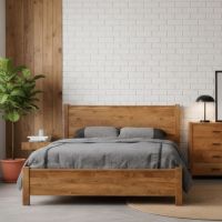 Rustic Cherry Bed: Some lifestyle images are created with AI for visualization purposes. Crafted from natural solid wood, each piece is unique and will vary.