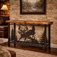 Log Cabin Furniture: Some lifestyle images are created with AI for visualization purposes. Crafted from natural solid wood, each piece is unique and will vary.