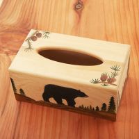 Rustic Solid Wood Tissue Box Covers - Rectangular Cover - Walking Bear