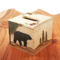 Rustic Solid Wood Tissue Box Covers - Square Cover - Walking Bear