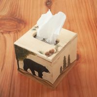 Rustic Solid Wood Tissue Box Covers - Square Cover - Walking Bear