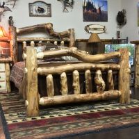 Beaver Creek Aspen Double Log Bed--Light aspen, Standard logs, Clear finish, Curvy headboard & footboard
